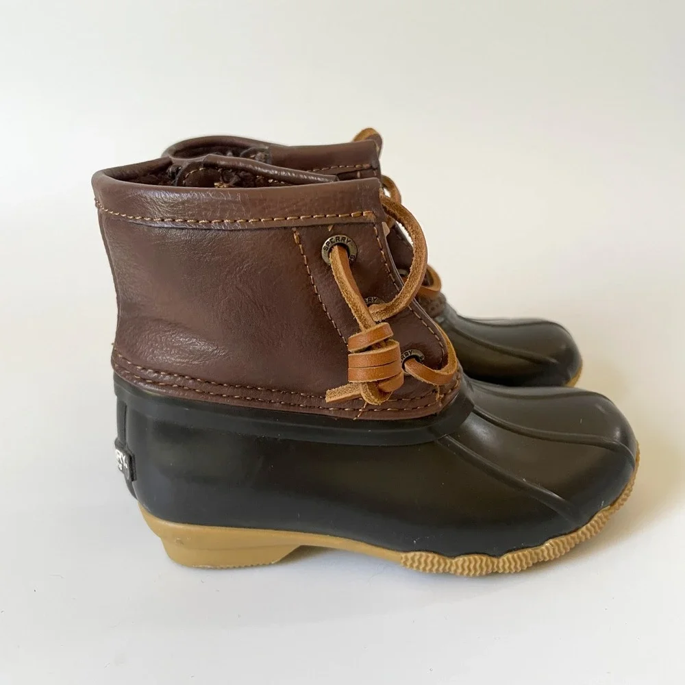 Sperry Kids Saltwater Duck Boots Brown Black Rain Boots Size 8M Toddler Preppy